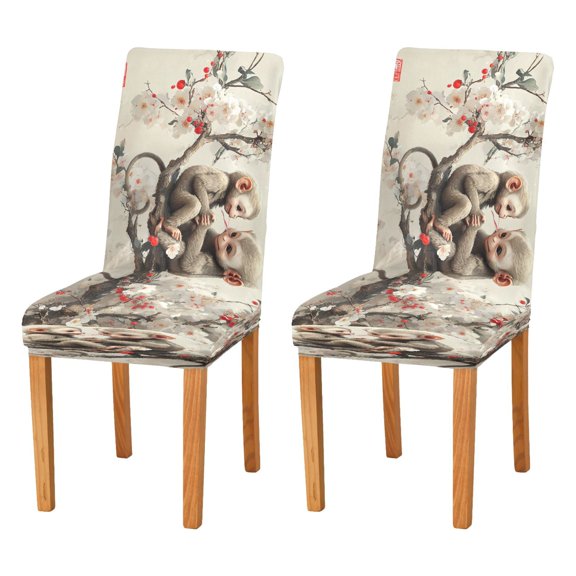 BZSMCE Chairs Slipcovers Dining Chair Covers Monkey Playing on Tree Painting Creative Pattern