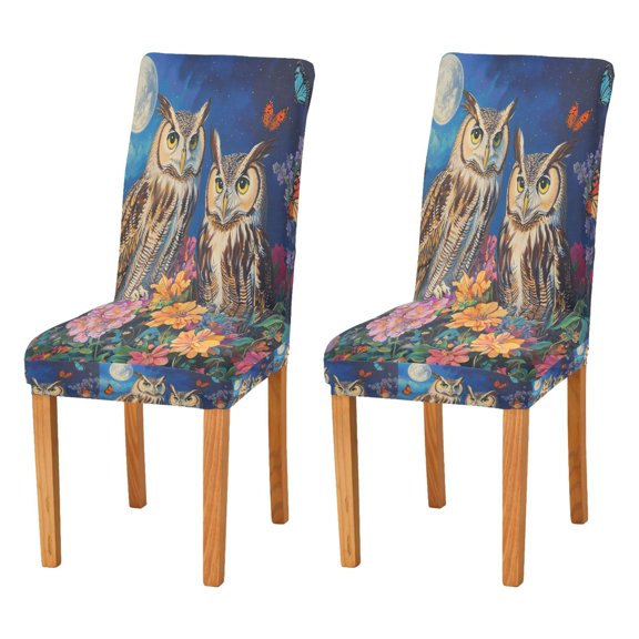BZSMCE Chairs Slipcovers Dining Chair Covers Moonlit Owl Duo Creative Pattern