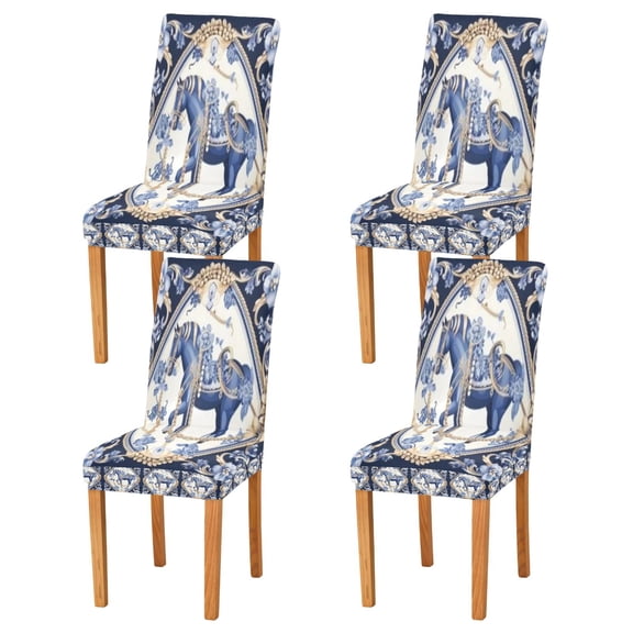 BZSMCE Chairs Slipcovers Dining Chair Covers Ornate Blue Horse in A Floral Frame Creative Pattern