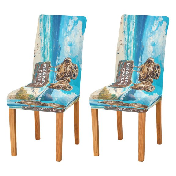 BZSMCE Chairs Slipcovers Dining Chair Covers Owls Stand by The Sea Creative Pattern
