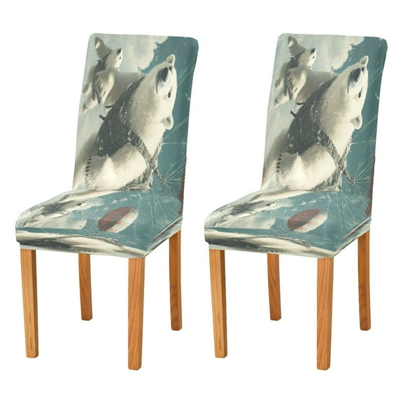 BZSMCE Chairs Slipcovers Dining Chair Covers Polar Bears Fly with Parachutes Creative Pattern