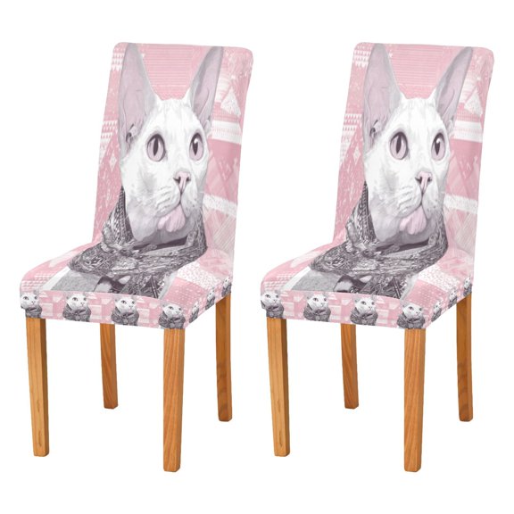 BZSMCE Chairs Slipcovers Dining Chair Covers Scarfed White Cat Creative Pattern