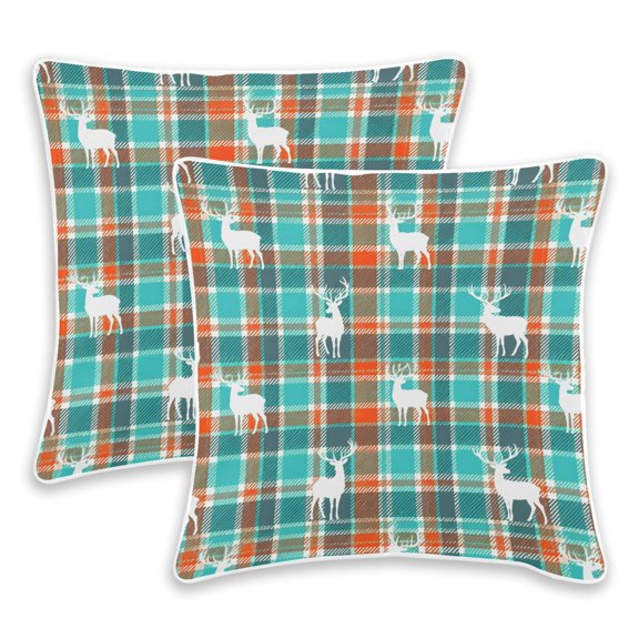 BZSMCE Checkered Deer Pattern Throw Pillow Covers Set of 2 Decorative Pillow Cases Covers for Sofa Bed Living Room