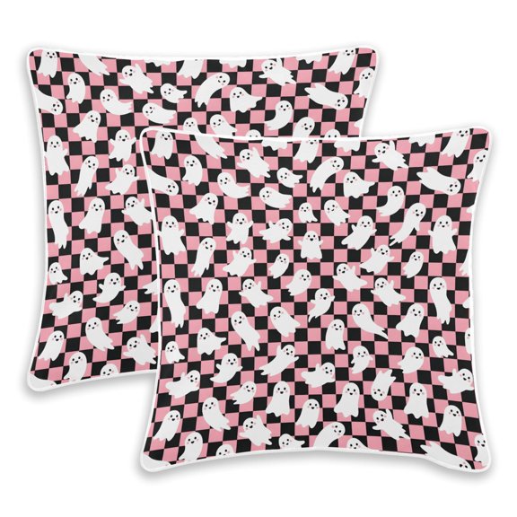 BZSMCE Checkered Ghost Pattern Throw Pillow Covers Set of 2 Decorative Pillow Cases Covers for Sofa Bed Living Room