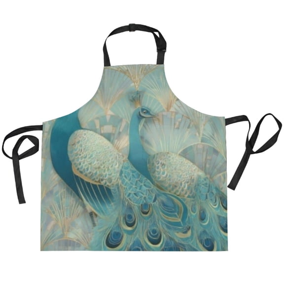 BZSMCE Chef Kitchen Apron 2 Pockets In Art Deco Peacock Duet Printed