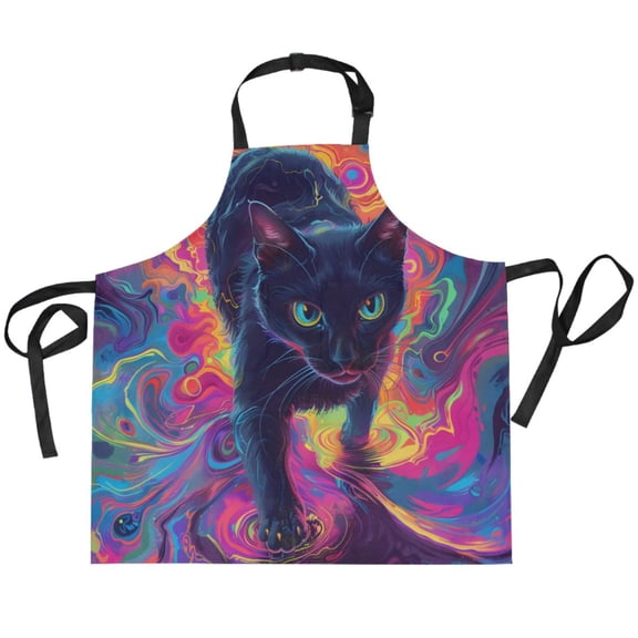 BZSMCE Chef Kitchen Apron 2 Pockets In Black Cat Colorful Background Printed