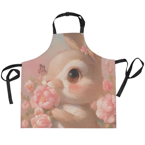 BZSMCE Chef Kitchen Apron 2 Pockets In Blush Bloom Bunny Printed