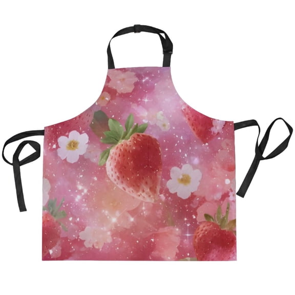 BZSMCE Chef Kitchen Apron 2 Pockets In Blush Glowing Strawberries Printed