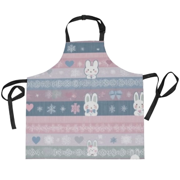 BZSMCE Chef Kitchen Apron 2 Pockets In Bunny Stripe Winter Printed