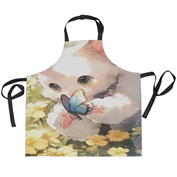 BZSMCE Chef Kitchen Apron 2 Pockets In Butterfly and Kitty Friendship Printed