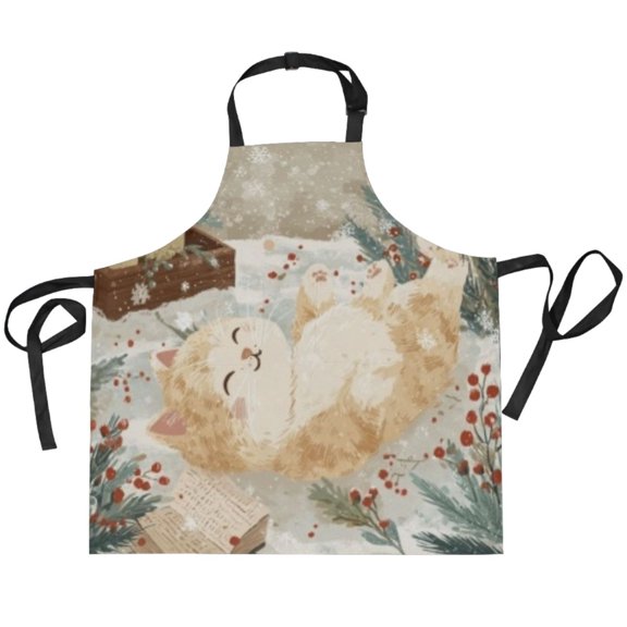 BZSMCE Chef Kitchen Apron 2 Pockets In Cat Winter Candle Printed