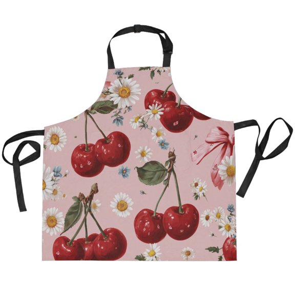 BZSMCE Chef Kitchen Apron 2 Pockets In Cherries on Pink Printed