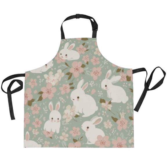 BZSMCE Chef Kitchen Apron 2 Pockets In Cherry Blossom Bunny Reverie Printed