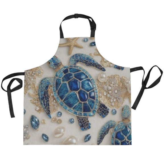 BZSMCE Chef Kitchen Apron 2 Pockets In Cobalt Embellished Turtle Printed