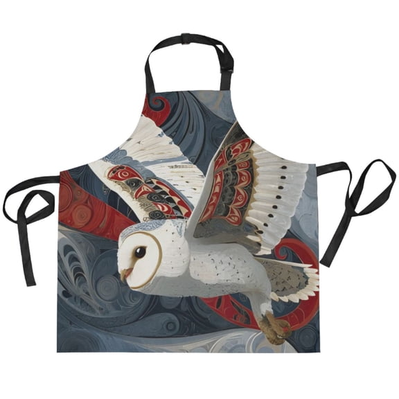 BZSMCE Chef Kitchen Apron 2 Pockets In Crimson-pattern Owl Printed