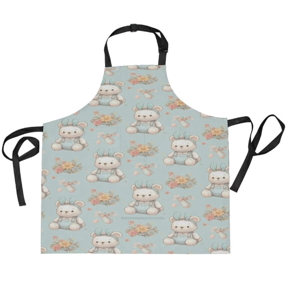 BZSMCE Chef Kitchen Apron 2 Pockets In Cute Bears on Light Blue Printed