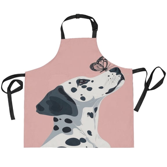BZSMCE Chef Kitchen Apron 2 Pockets In Dalmatian's Butterfly Gaze Printed