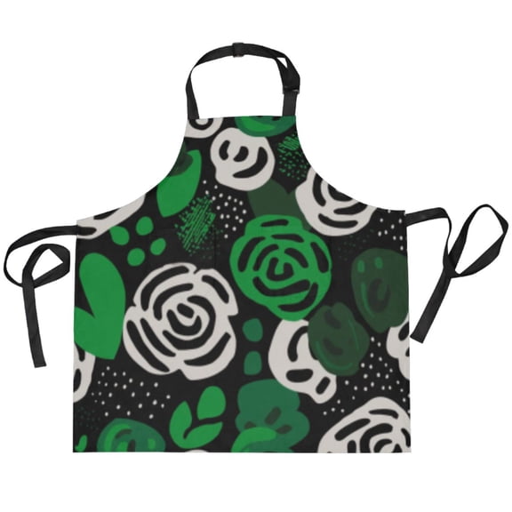 BZSMCE Chef Kitchen Apron 2 Pockets In Emerald Rose Mosaic Magic Printed