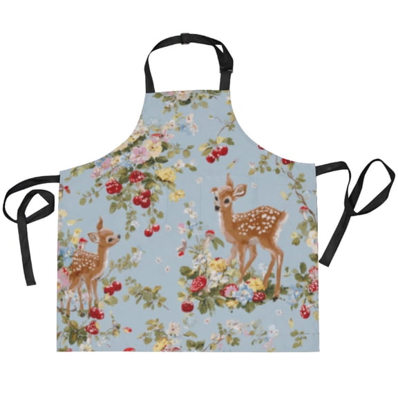 BZSMCE Chef Kitchen Apron 2 Pockets In Forest with Deer Friends Printed