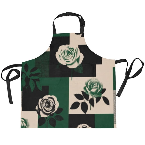 BZSMCE Chef Kitchen Apron 2 Pockets In Geometric Rose Garden Chic Printed