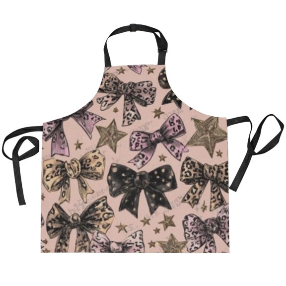 BZSMCE Chef Kitchen Apron 2 Pockets In Gilded Bow Leopard Star Printed