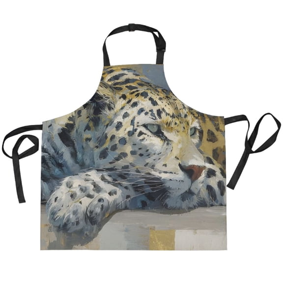 BZSMCE Chef Kitchen Apron 2 Pockets In Gilded Mosaic Leopard Printed