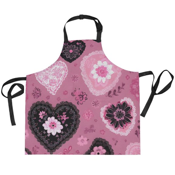 BZSMCE Chef Kitchen Apron 2 Pockets In Gothic Blush Heart Printed