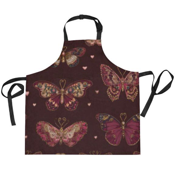 BZSMCE Chef Kitchen Apron 2 Pockets In Gothic Butterfly Heart Tapestry Printed