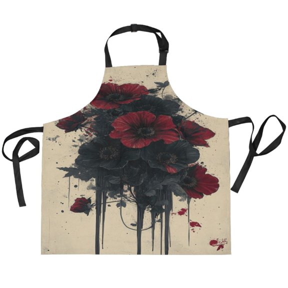 BZSMCE Chef Kitchen Apron 2 Pockets In Gothic Red Floral Drizzle Printed