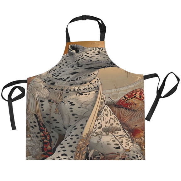BZSMCE Chef Kitchen Apron 2 Pockets In Leopard Light Printed