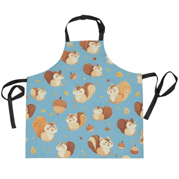 BZSMCE Chef Kitchen Apron 2 Pockets In Light Blue Squirrel Printed