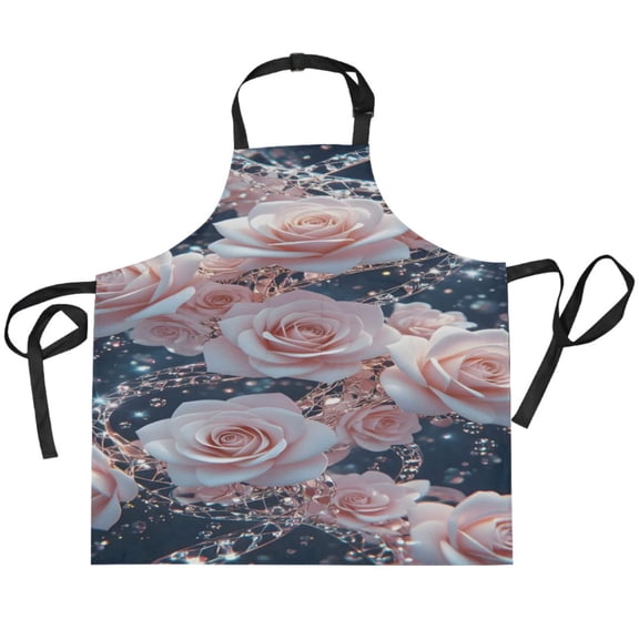 BZSMCE Chef Kitchen Apron 2 Pockets In Nocturne Rose Shimmer Printed