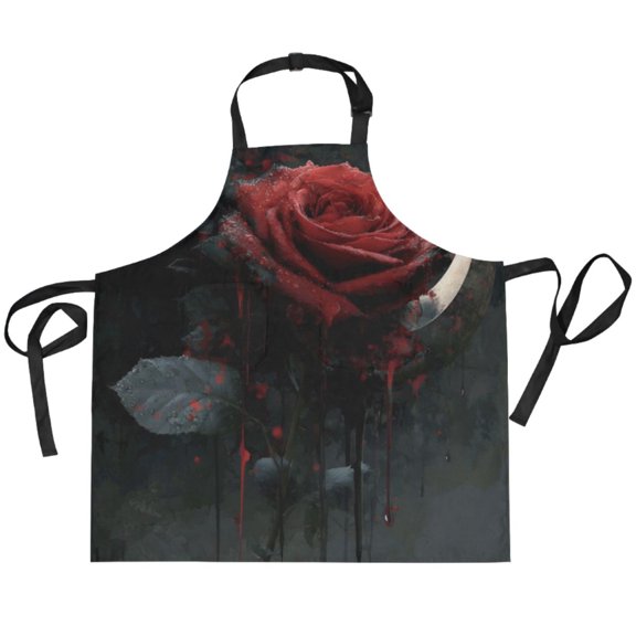 BZSMCE Chef Kitchen Apron 2 Pockets In Noir Rose Printed