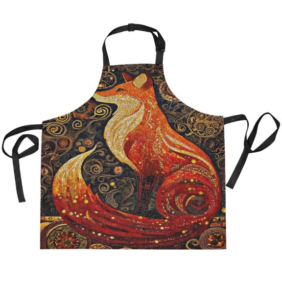 BZSMCE Chef Kitchen Apron 2 Pockets In Ornate Red Fox Printed