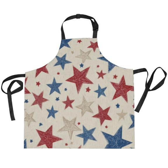BZSMCE Chef Kitchen Apron 2 Pockets In Patriotic Star Medley Printed