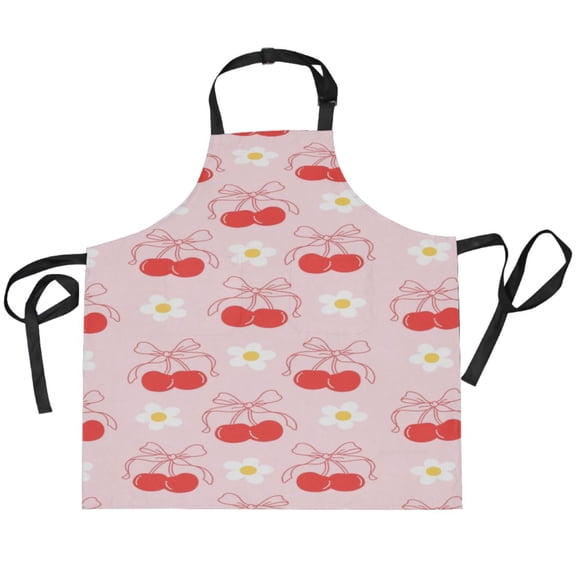 BZSMCE Chef Kitchen Apron 2 Pockets In Pink Cherries Printed