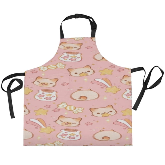 BZSMCE Chef Kitchen Apron 2 Pockets In Pink Kitty Cartoon Delight Printed