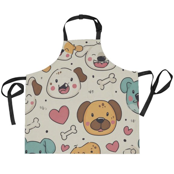 BZSMCE Chef Kitchen Apron 2 Pockets In Puppy Love Doodle Party Printed