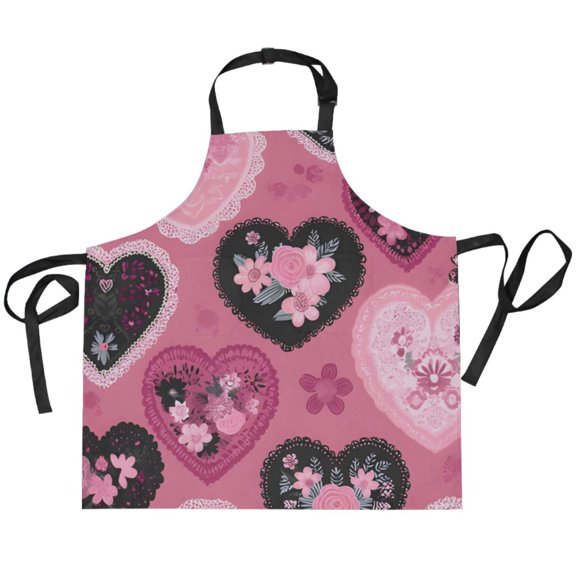 BZSMCE Chef Kitchen Apron 2 Pockets In Romantic Gothic Heart Printed