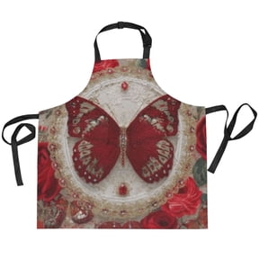BZSMCE Chef Kitchen Apron 2 Pockets In Ruby Butterfly Printed