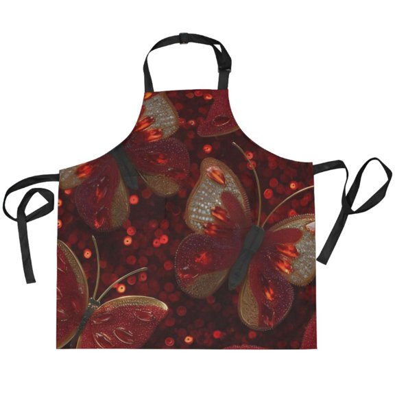 BZSMCE Chef Kitchen Apron 2 Pockets In Ruby Wings Printed