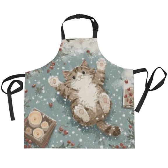BZSMCE Chef Kitchen Apron 2 Pockets In Snowy Winter Candle Printed