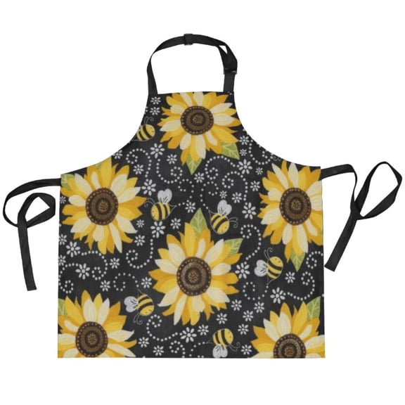 BZSMCE Chef Kitchen Apron 2 Pockets In Sunflower Bee Noir Printed