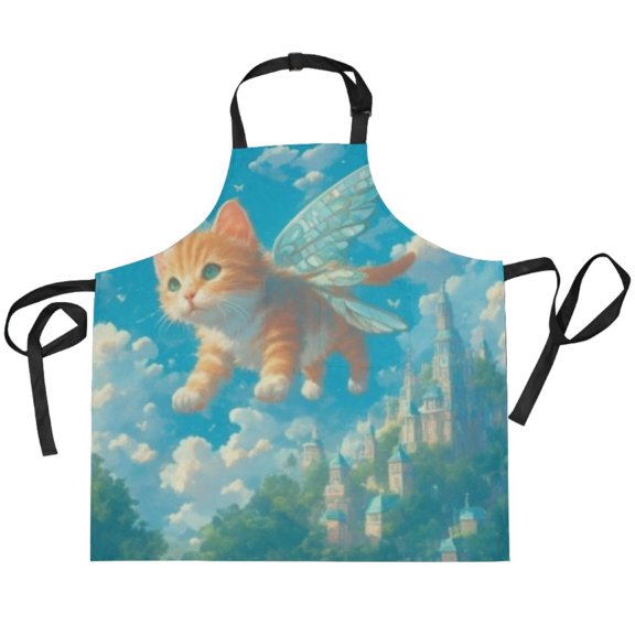BZSMCE Chef Kitchen Apron 2 Pockets In Sunlit Winged Kitten Printed