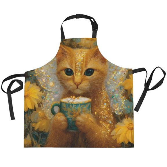 BZSMCE Chef Kitchen Apron 2 Pockets In Sunny Tea Cat Printed
