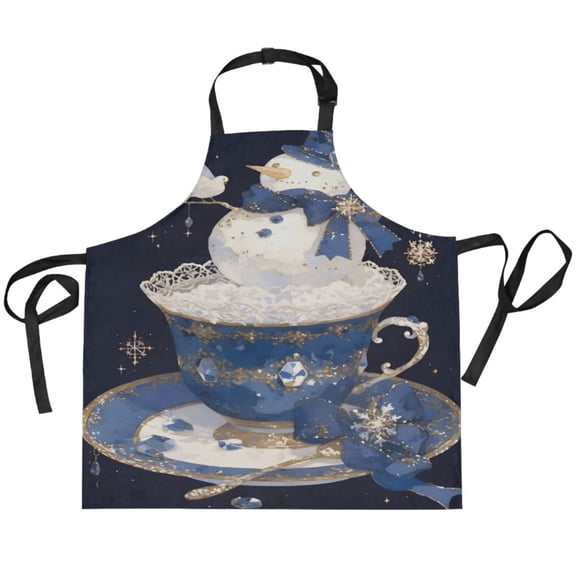 BZSMCE Chef Kitchen Apron 2 Pockets In Teacup Snowman Printed