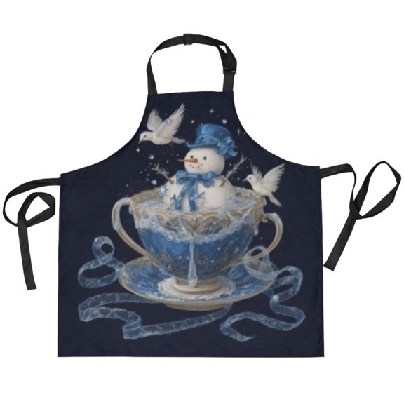 BZSMCE Chef Kitchen Apron 2 Pockets In Teacup Snowman and Doves Printed
