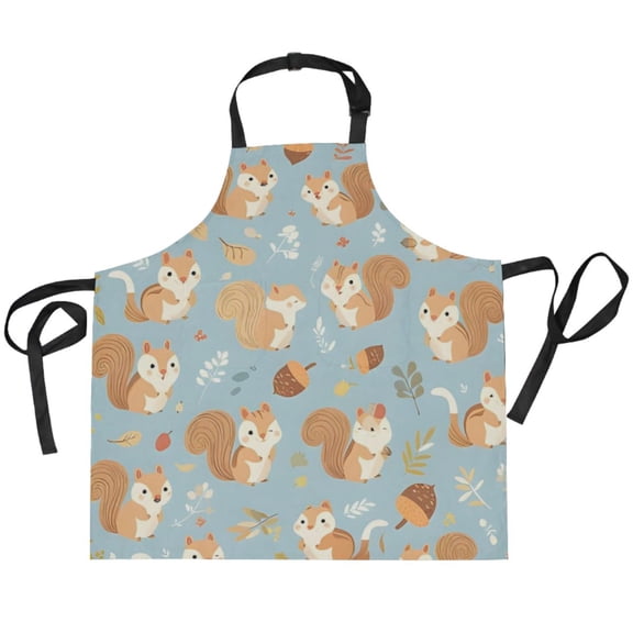 BZSMCE Chef Kitchen Apron 2 Pockets In Teal Squirrel Printed