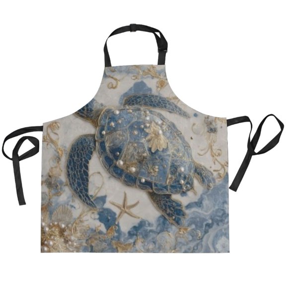 BZSMCE Chef Kitchen Apron 2 Pockets In Tide-turtle Printed