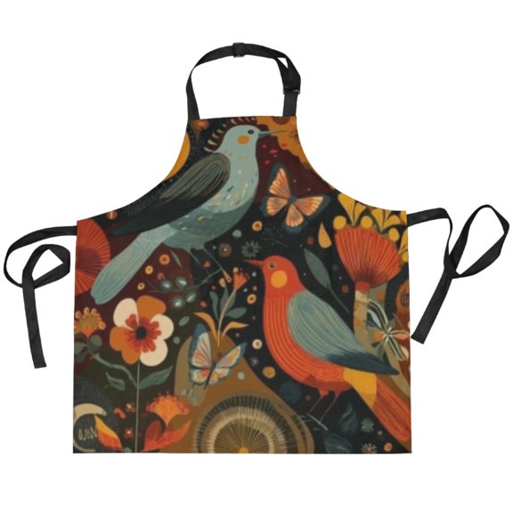 BZSMCE Chef Kitchen Apron 2 Pockets In Vibrant Bird & Floral Mosaic Printed